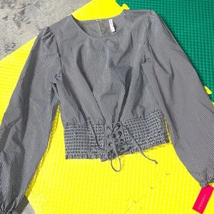 Grey and white shimmer top